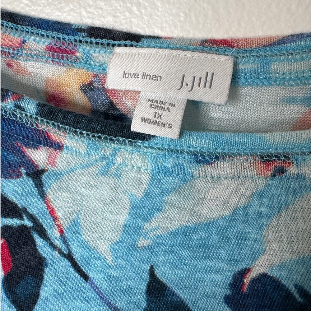 J. Jill Love Linen Blue Floral Short Sleeve Woven Shirt Plus Size 1X - Picture 3 of 8
